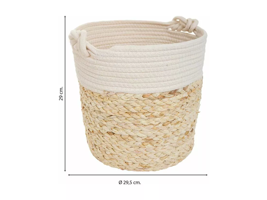 Panier en fibre naturelle et coton en brun D29,5x29