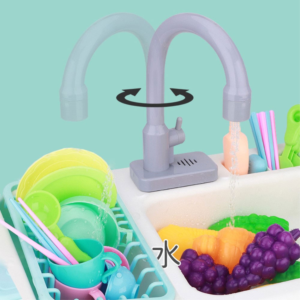 (21-tlg. Set) Kinder Spielzeugküche Küchenspielset mit fliessendem Wasser   Töpfe / Kochlöffel etc.