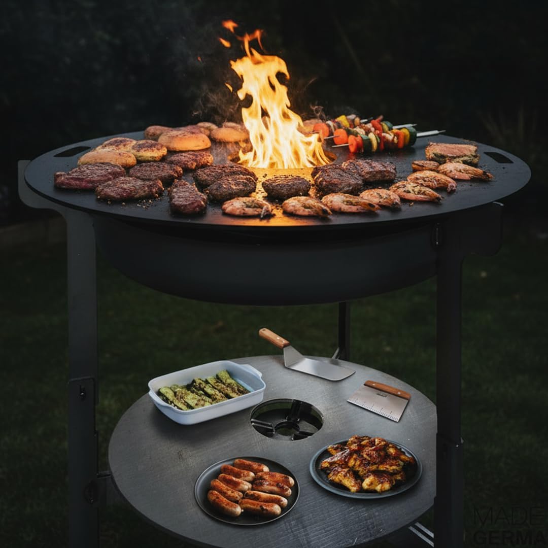 Terma Feuerschale mit Feuerplatte 80cm -Der Neue Grill Trend- Plancha Grillplatte feuertonne mit grillplatte holzkohlegrill komplett grilltonne grillring feuerkorb