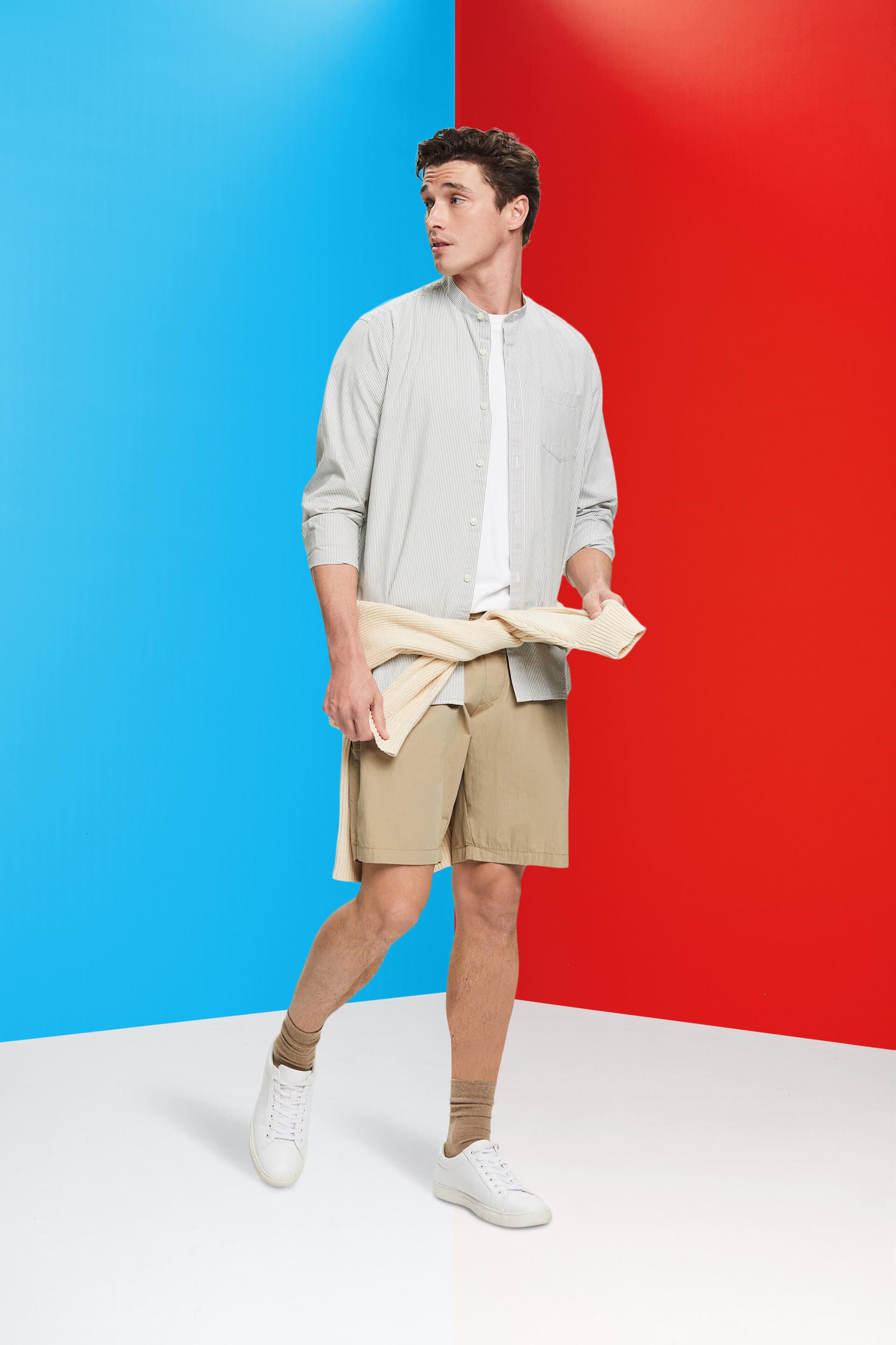 Chemise en coton à rayures tennis et col Mao