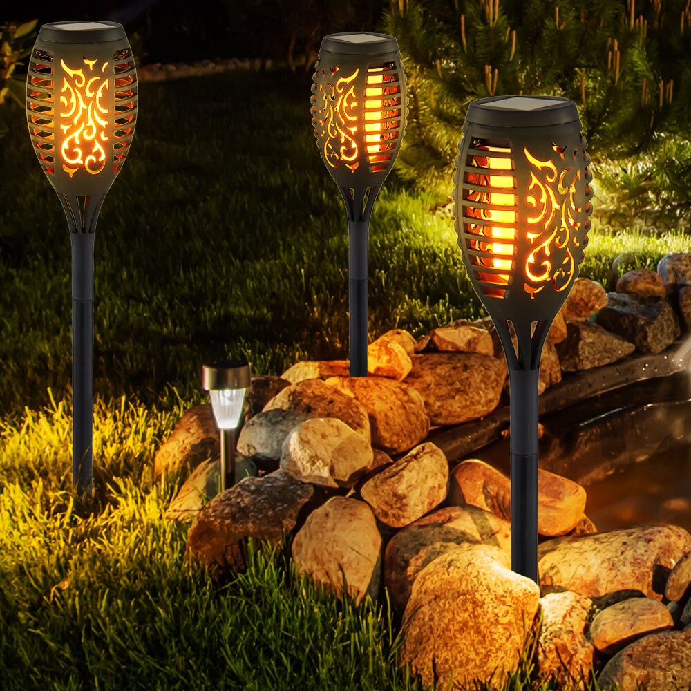 3er Set LED Solar-Steckleuchte, Stanzungen, schwarz, H 49,5 cm