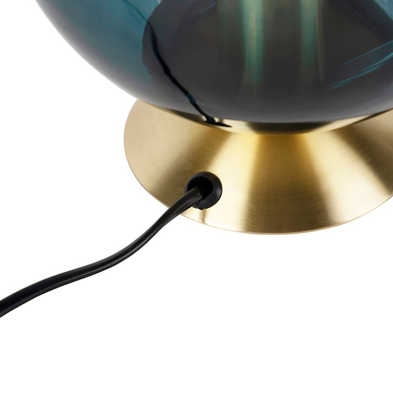 Art deco tafellamp messing met oceaanblauw glas - Pallon