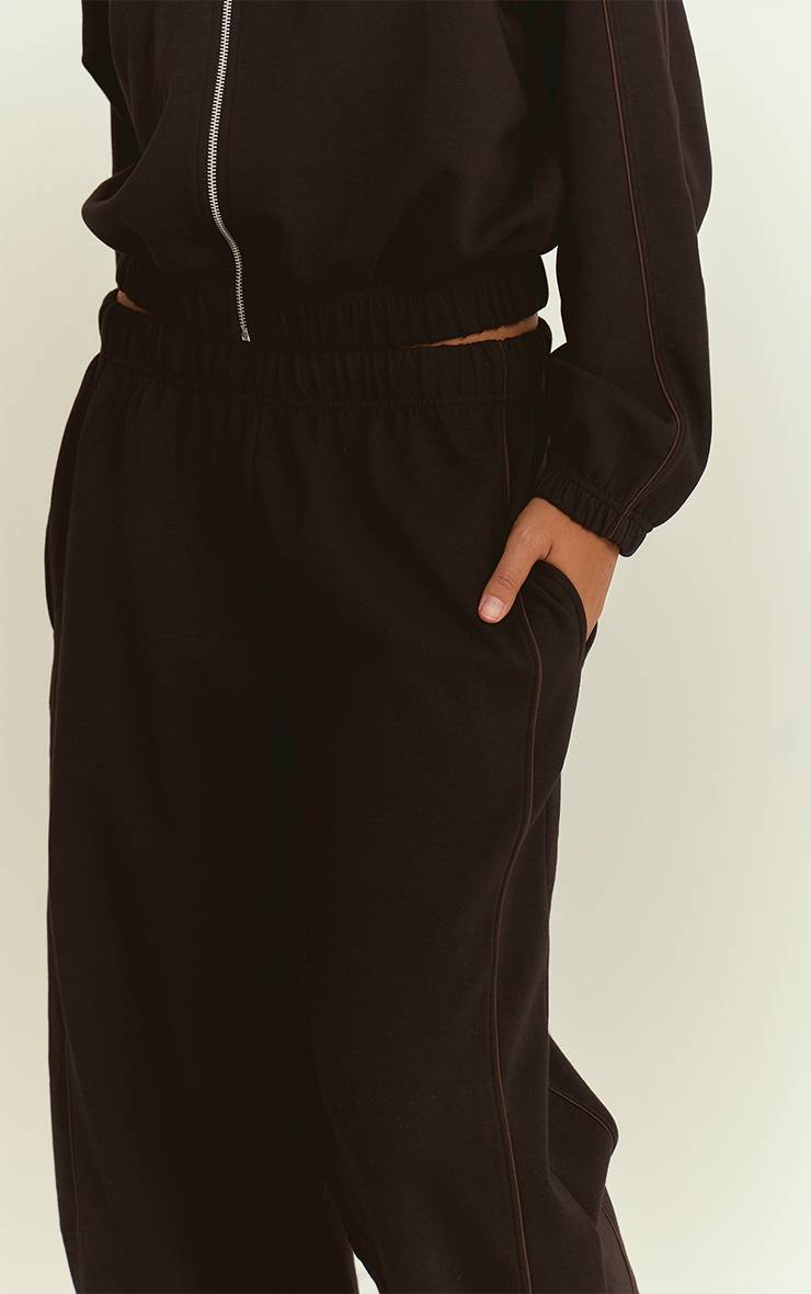 Noir Jogging Interlock À Jambes Larges Avec Passepoil Contrasté