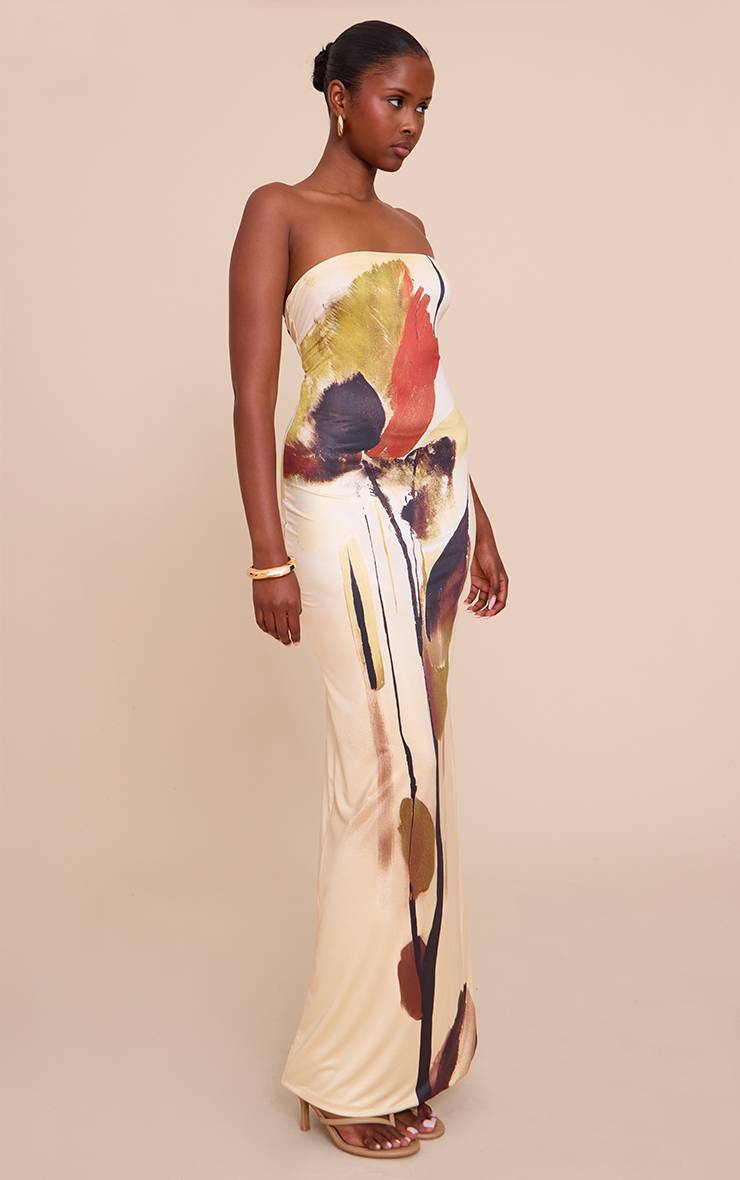 Crème Robe Maxi À Bandeau Imprimée