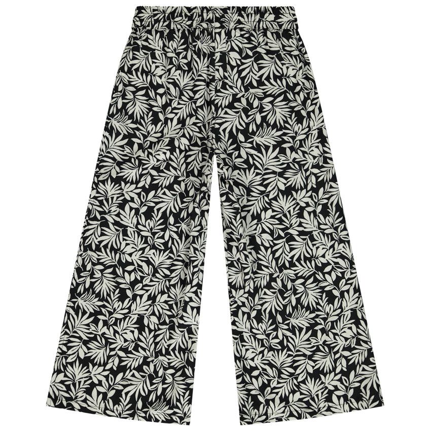Pantalon fluide évasé imprimé feuillage pour fille - Noir