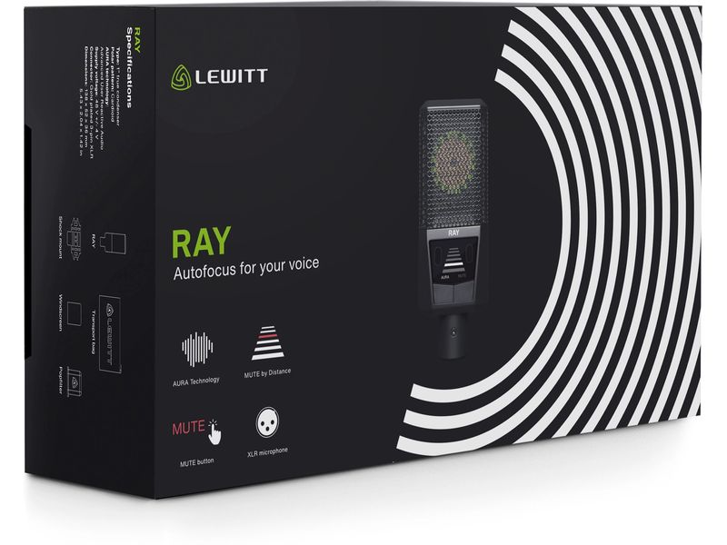 Lewitt Kondensatormikrofon Ray XLR-Mikrofon mit Autofokus für Sprache und Mute by Distance