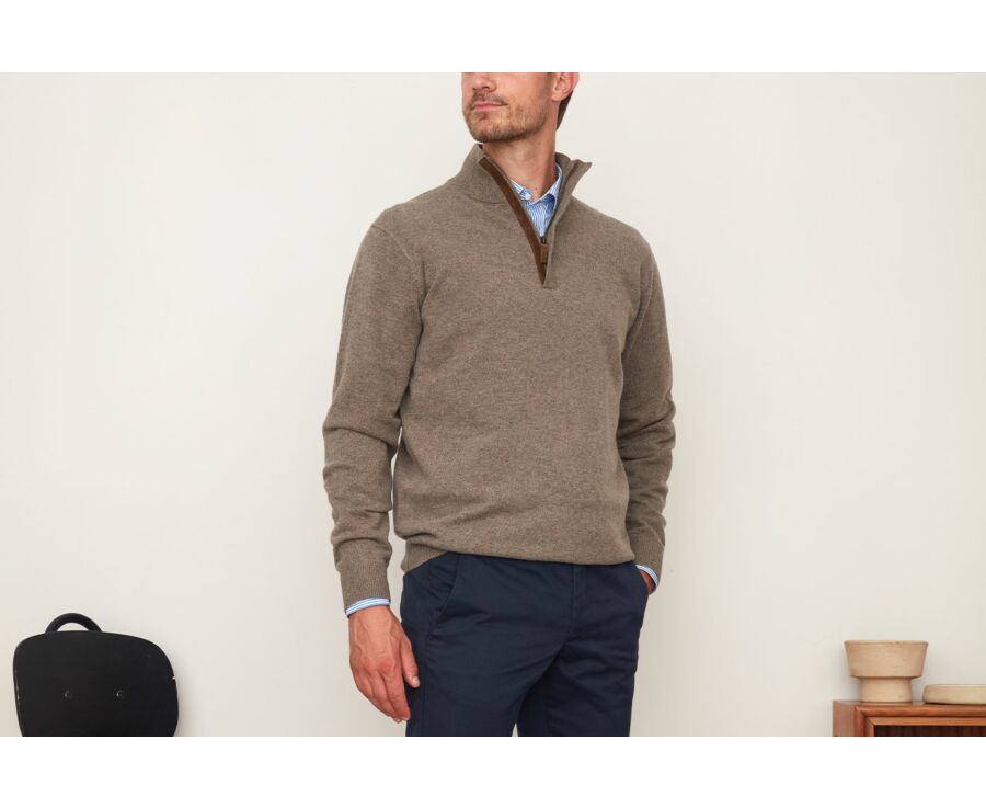 Pull col montant homme laine Gris Taupe Chiné - KEITHAN