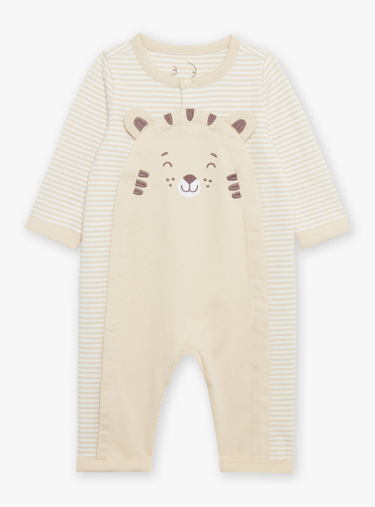 Grenouillère beige clair à imprimé à rayures