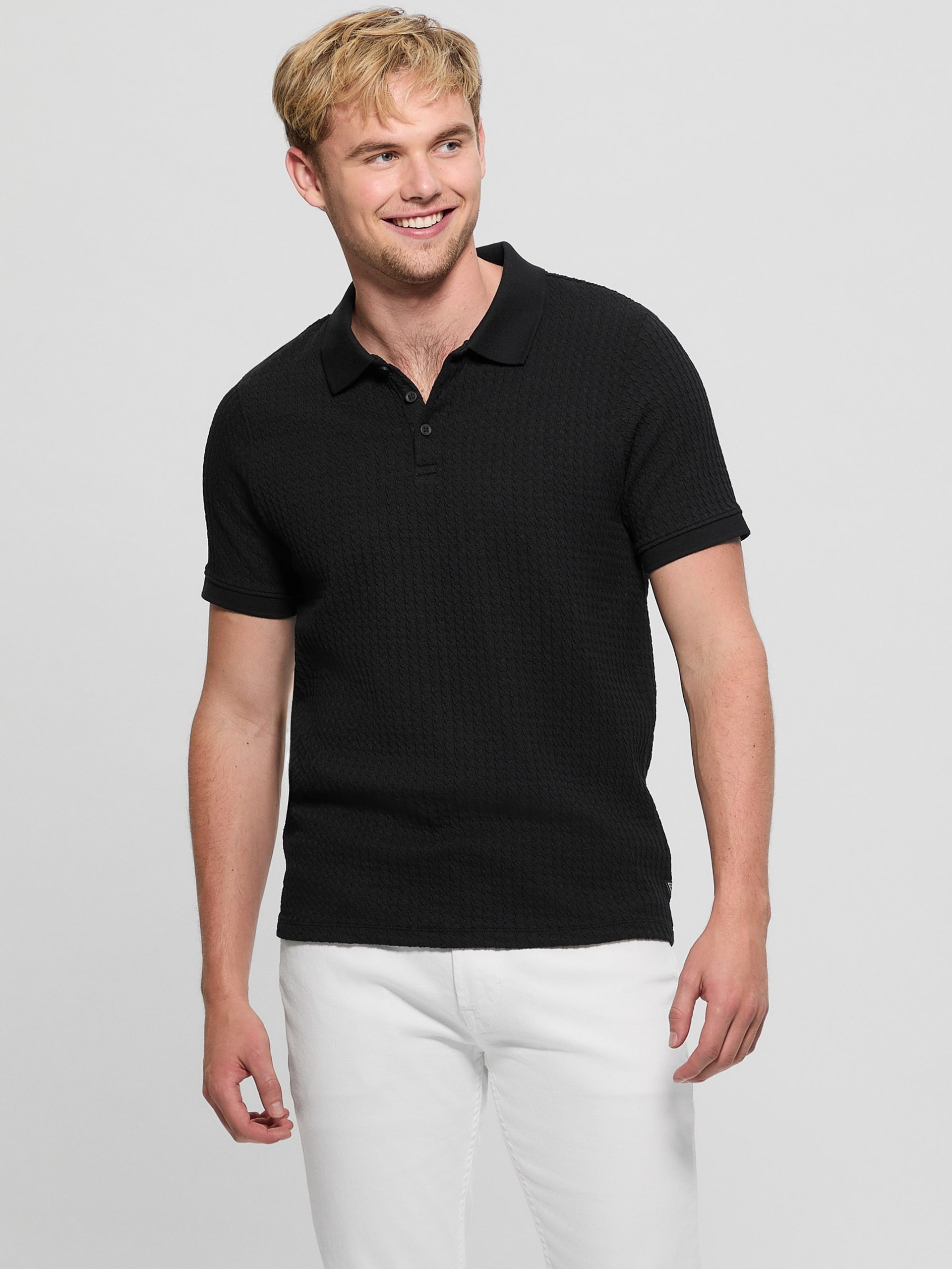 Camisa polo em jacquard pied-de-poule