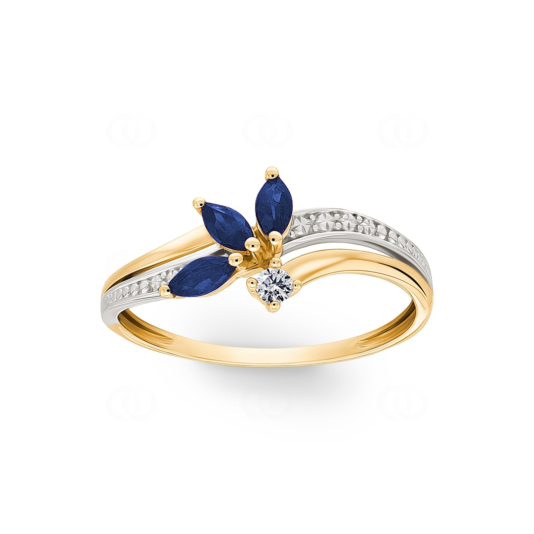 Damenring 750/18 K Gelbgold mit 3 Saphiren und Zirkonia