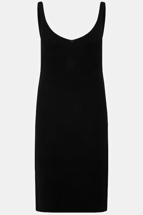 Strickkleid, Straight Shape, Trägerform, V-Ausschnitt, Ripp-Strick