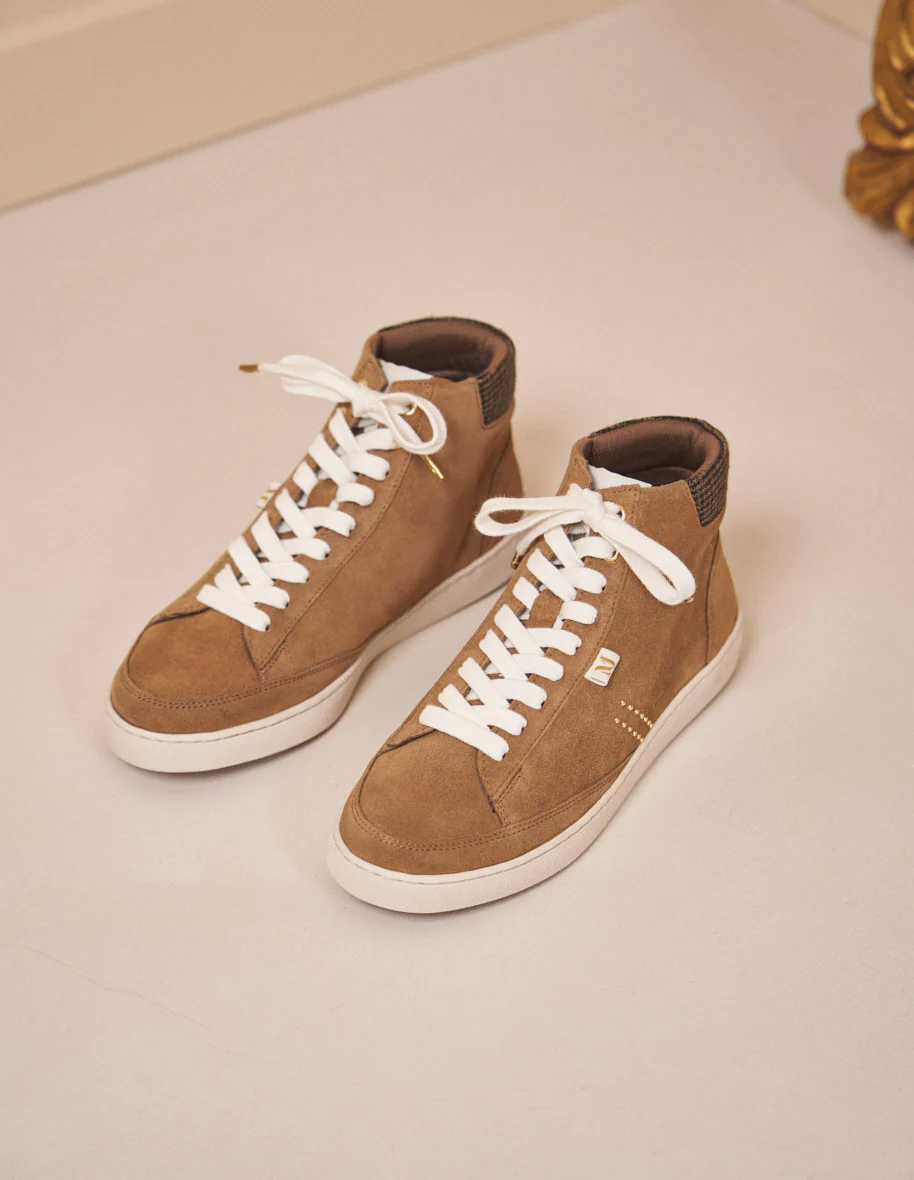 Baskets montantes Alexia - Suède taupe et tweed beige