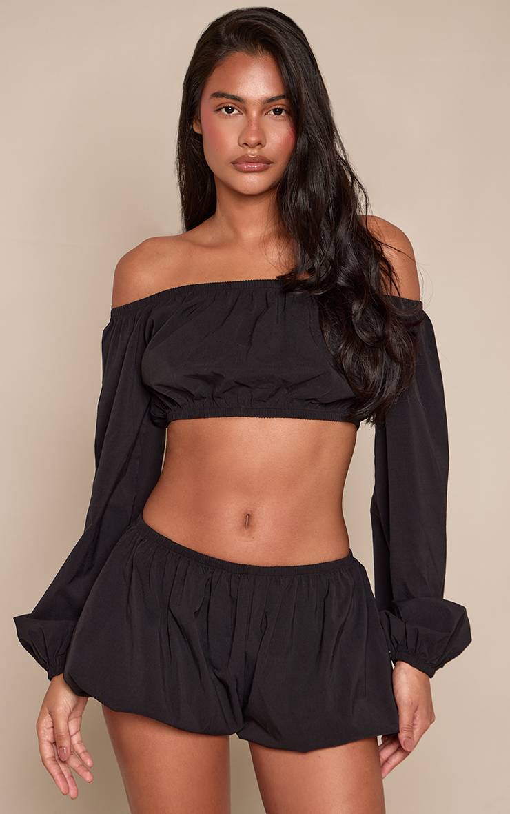 Noir Ensemble Coordonné Short Bouffant Tissé