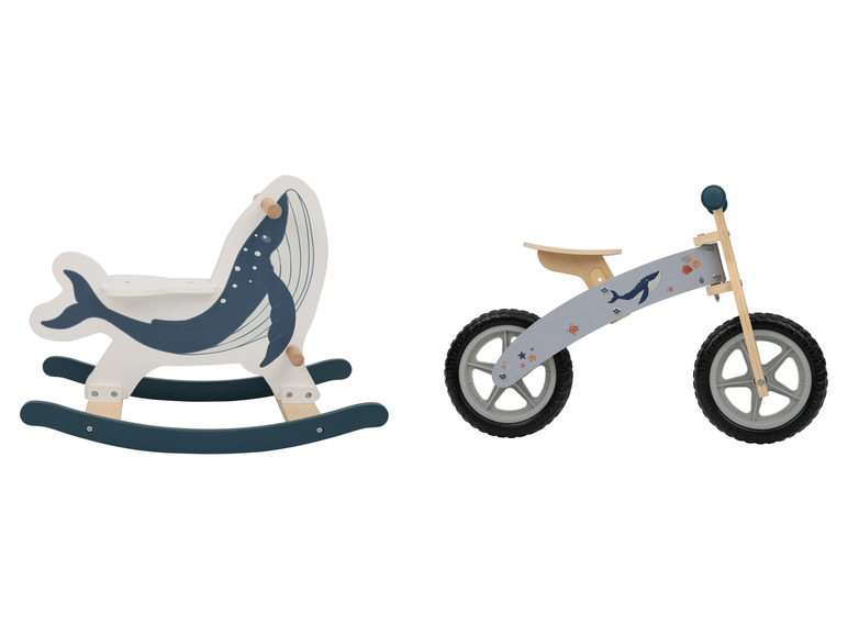Houten schommeldier of loopfiets