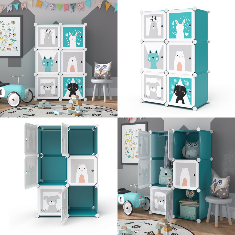 Vicco Kleiderschrank Andy Kinder blau modular 6 Fächer Kleiderstange Steckregal