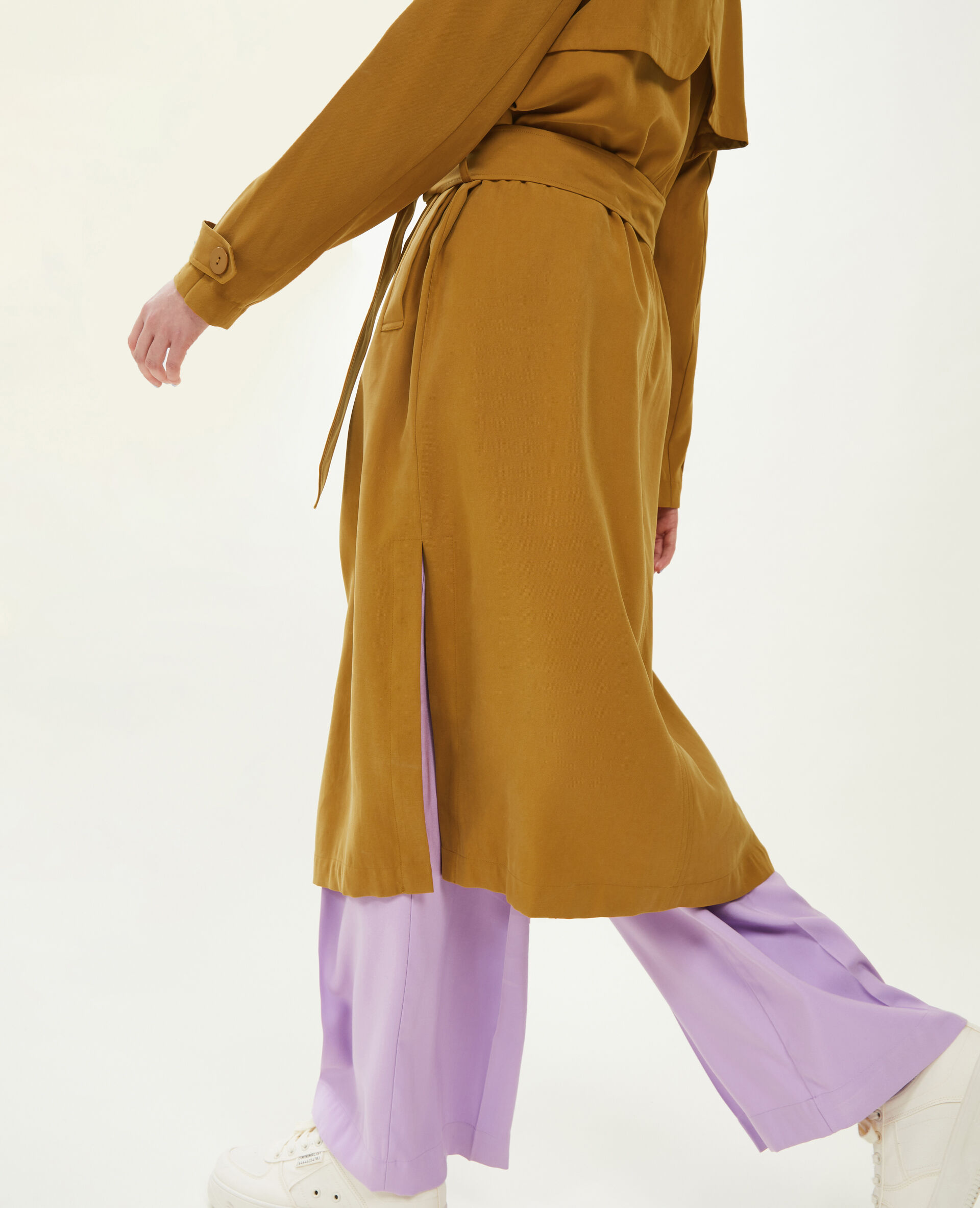 Trench long en tissu fluide - Marron