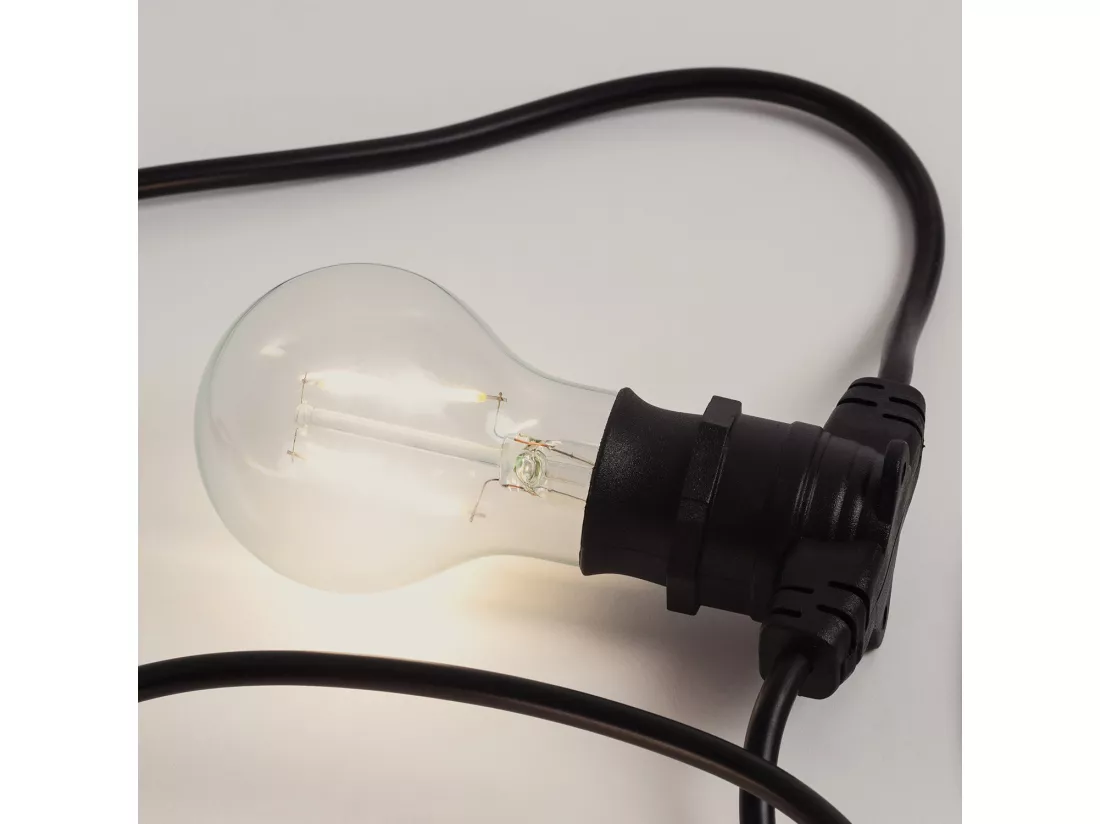 Kit Guirlande Lumineuse Extérieure IP44 5m Noire + 5 Ampoules Filament LED B22 6W G95 3000K Blanc chaud