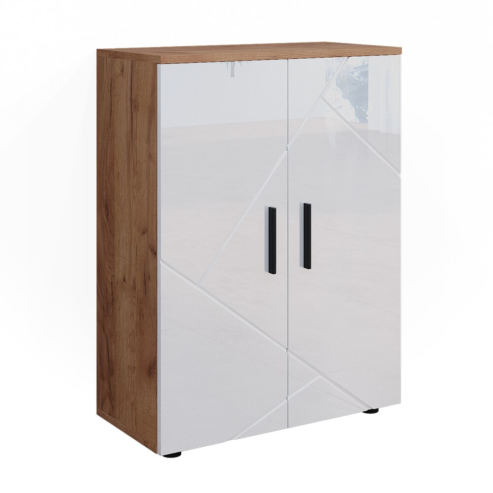 Vicco Badschrank Badezimmerkommode Badezimmermöbel Irma Eiche Weiß Hochglanz modern 60x81 cm Badezimmer Schrank Badmöbel 2 Türen 3 Fächer