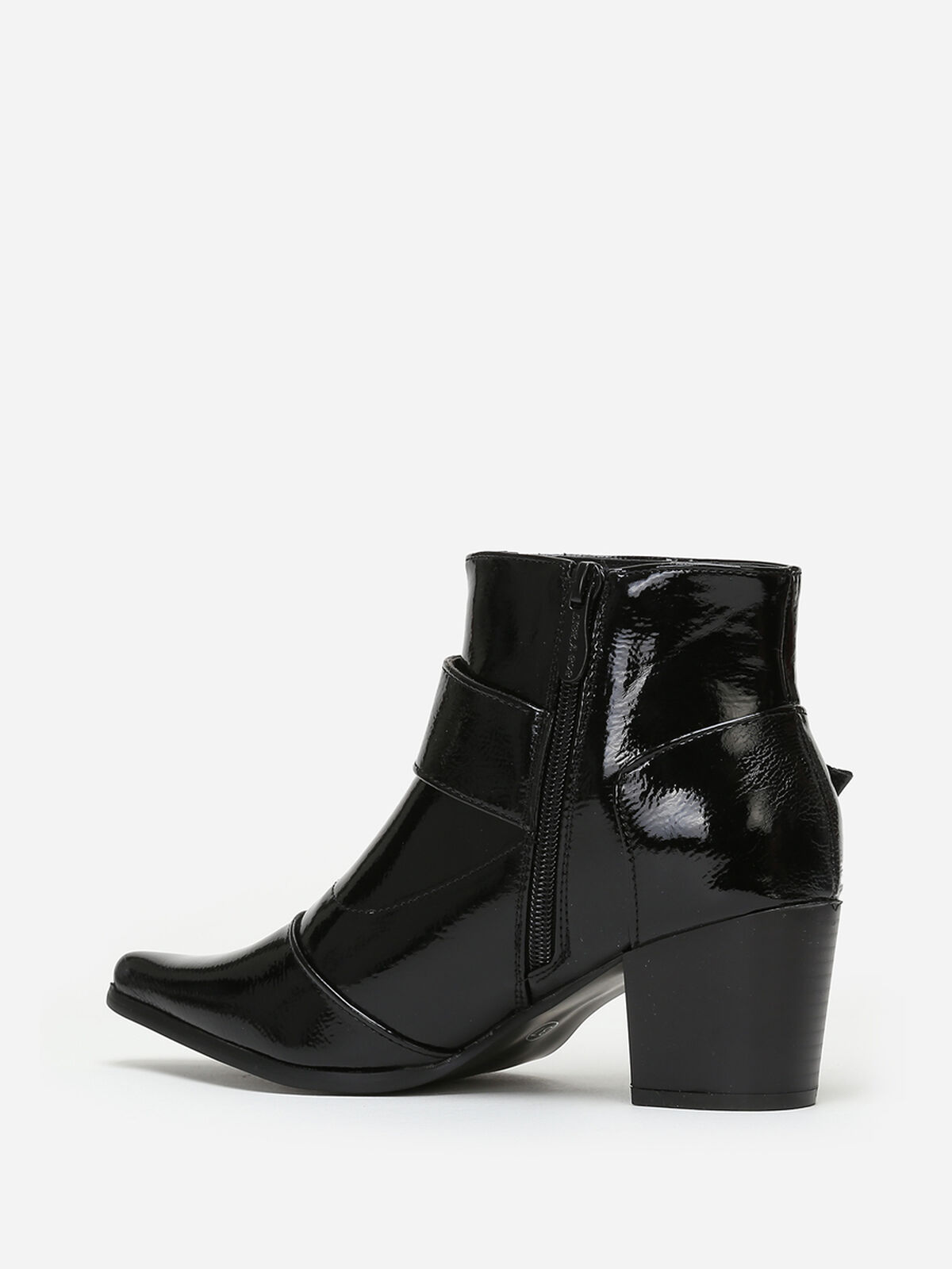 Bottines vernies à talon et boucle- Noir