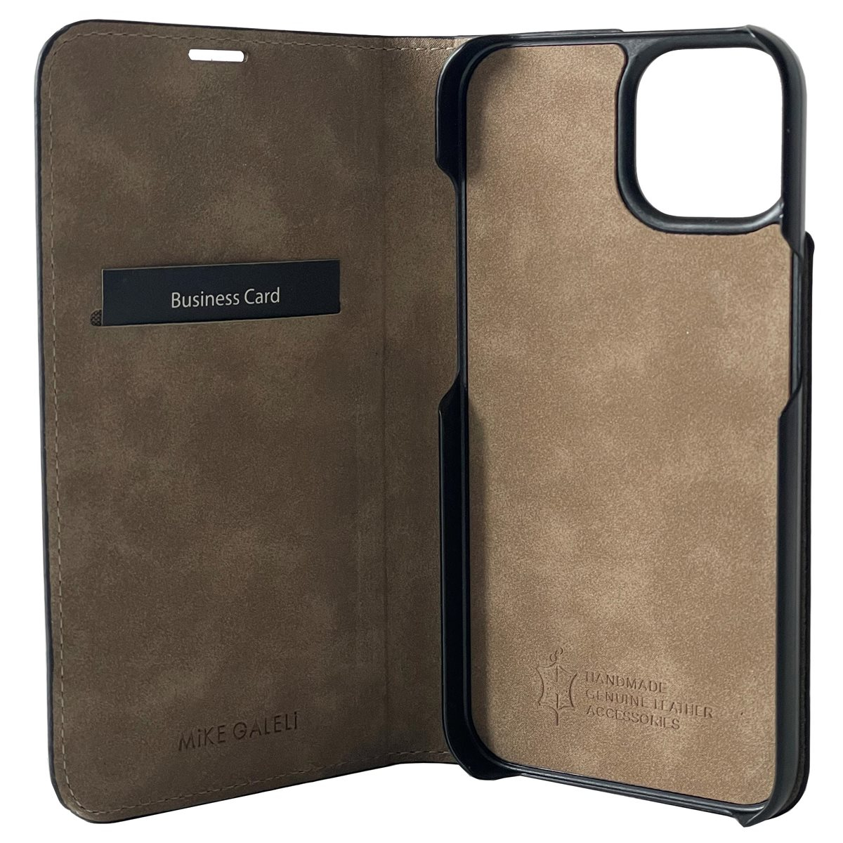 iPhone 14 Echtleder Book Case Tasche Flip Cover Hand Made (MARCIP14-M01) - Schwarz