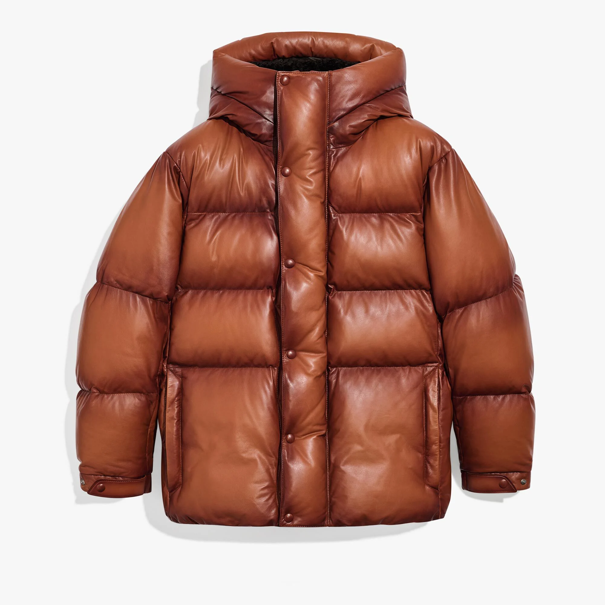 Doudoune À Capuche En Cuir Patine