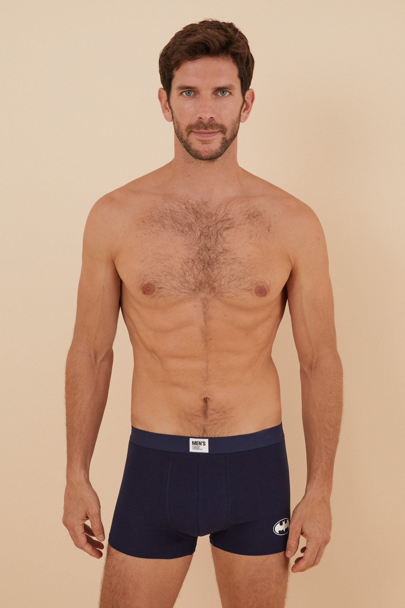 Pacote com 2 cuecas boxer do Batman, cinza e azul.