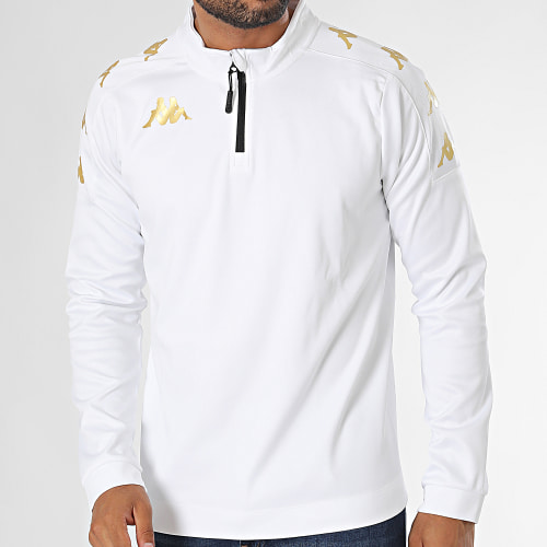 Sweat Col Zippé A Bandes Gassolo 331G3HW Blanc Doré