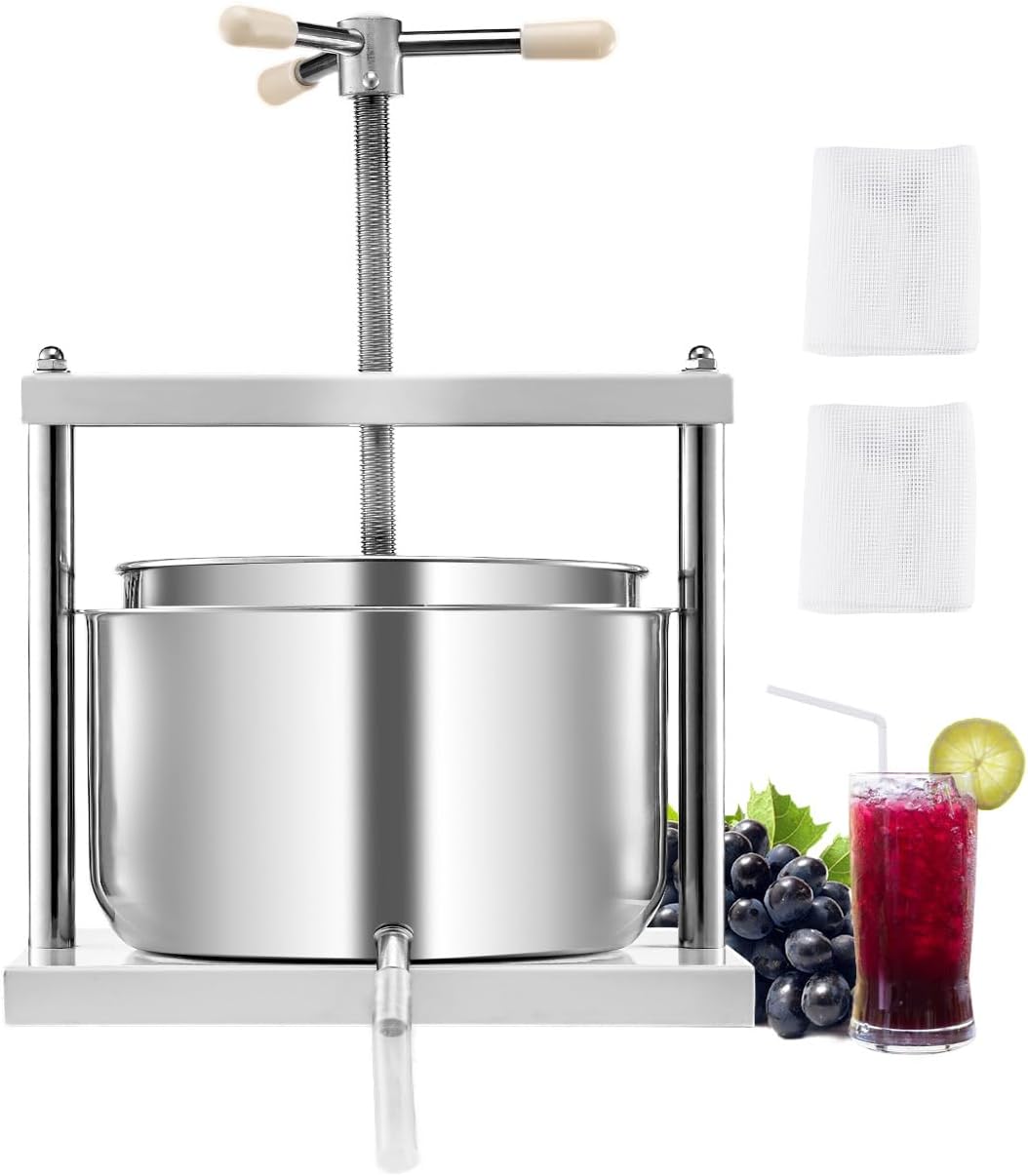 VEVOR Obstweinpresse Entsafter Obstmühle (12 L) mit 2 Edelstahlfässer, manueller Entsafter Apfelweinpresse Apfelpresse Traubenpresse Olivenölpresse Saftpresse mit dreieckigem Griff für die Küche