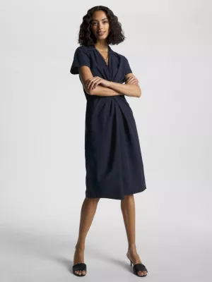 Vestido midi de popeline com detalhe torcido