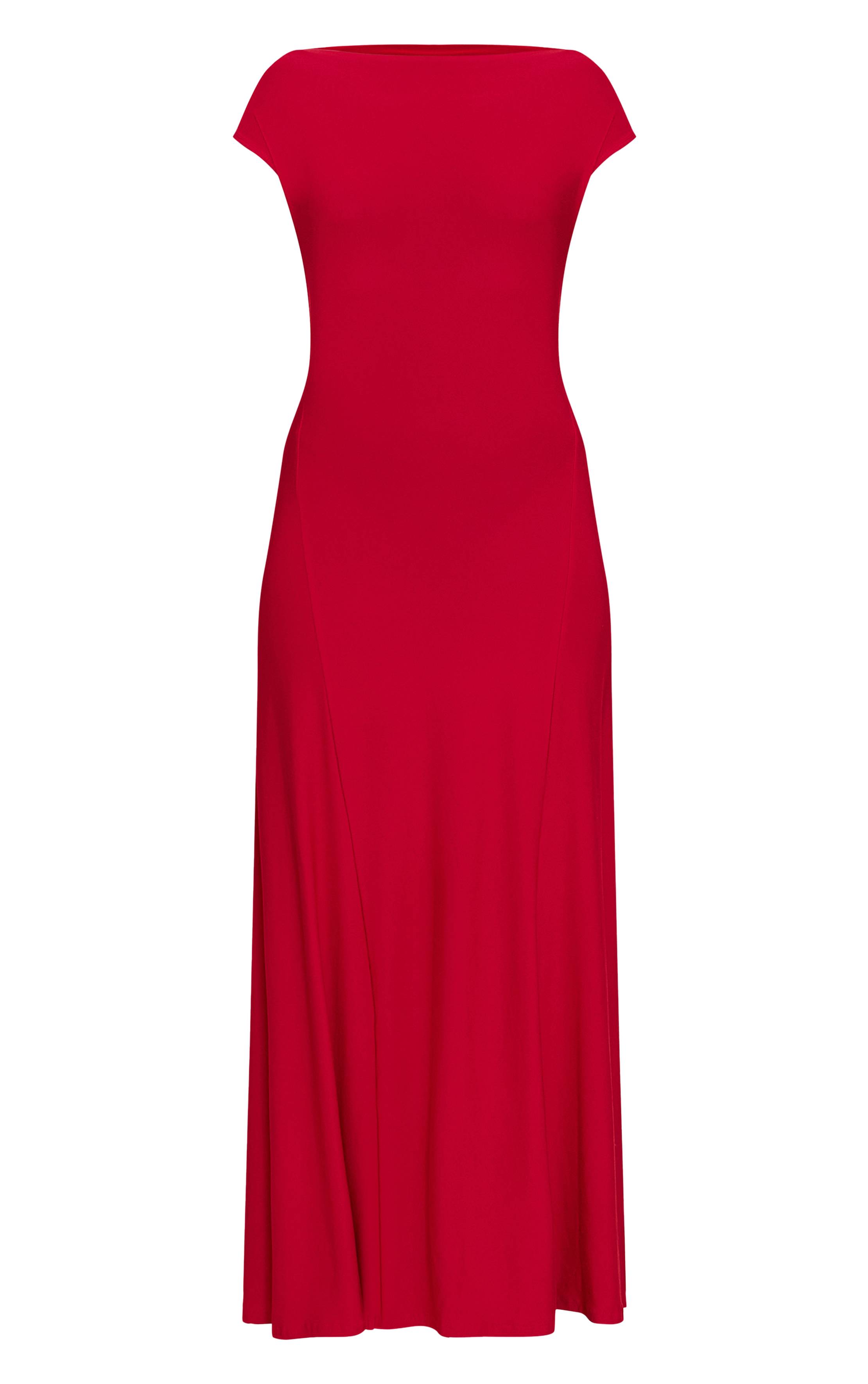 Rouge Robe Longue Fluide Asymétrique À Panneaux