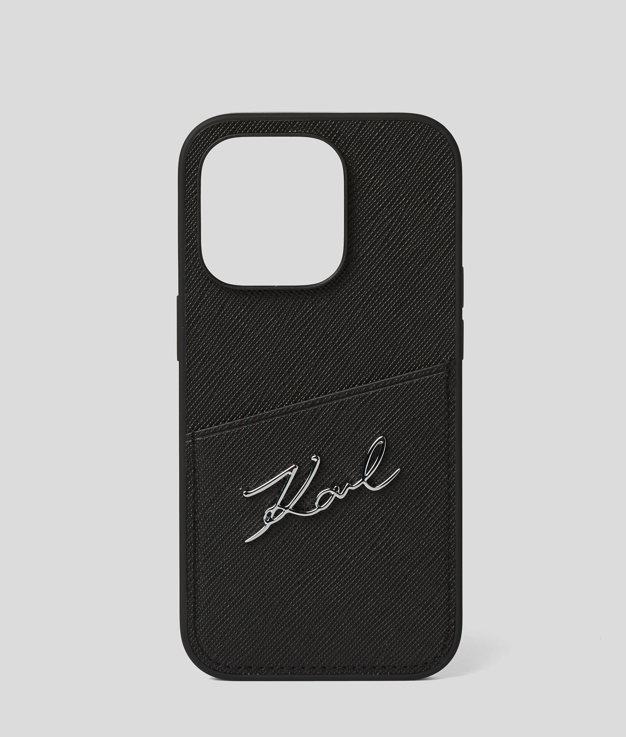 Étui de protection pour iPhone 14 Pro avec fente pour cartes ornée du logo Karl Signature