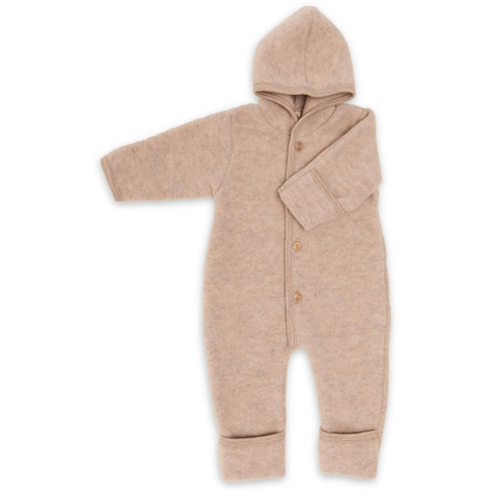 Hooded Heldragt m. Træknapper Sand Mélange | Luksusbaby