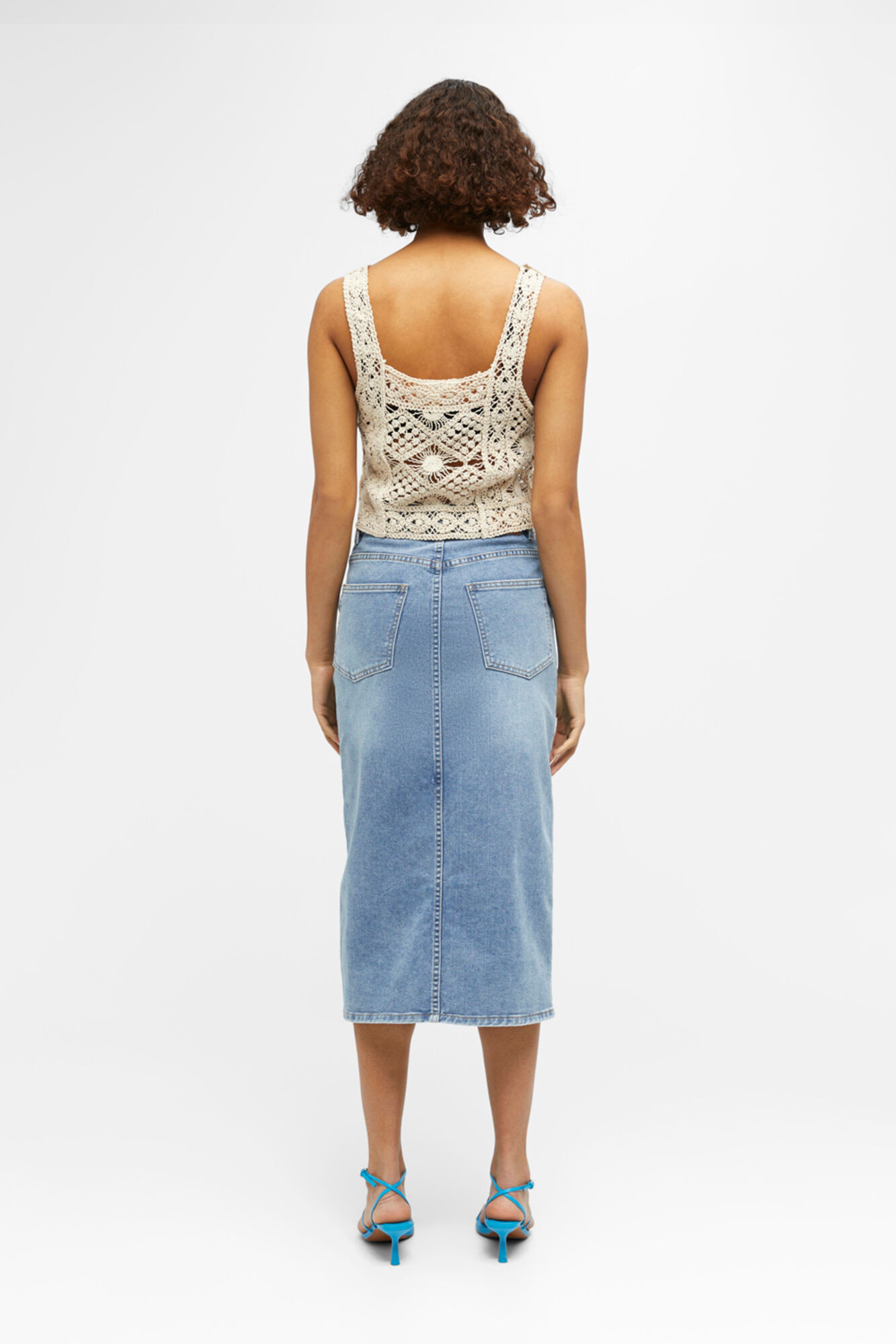 Saia midi jeans - Azul