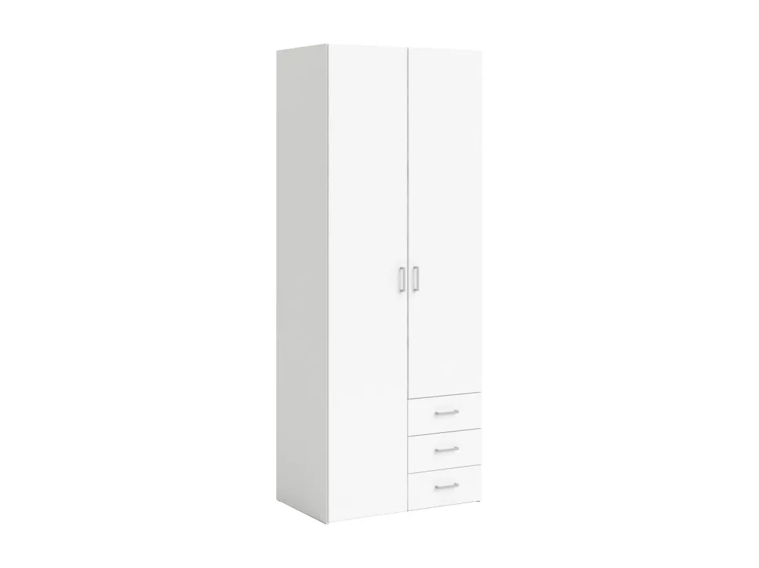 Armoire à deux portes et trois tiroirs, couleur blanche, Dimensions 77 x 200 x 49,5 cm
