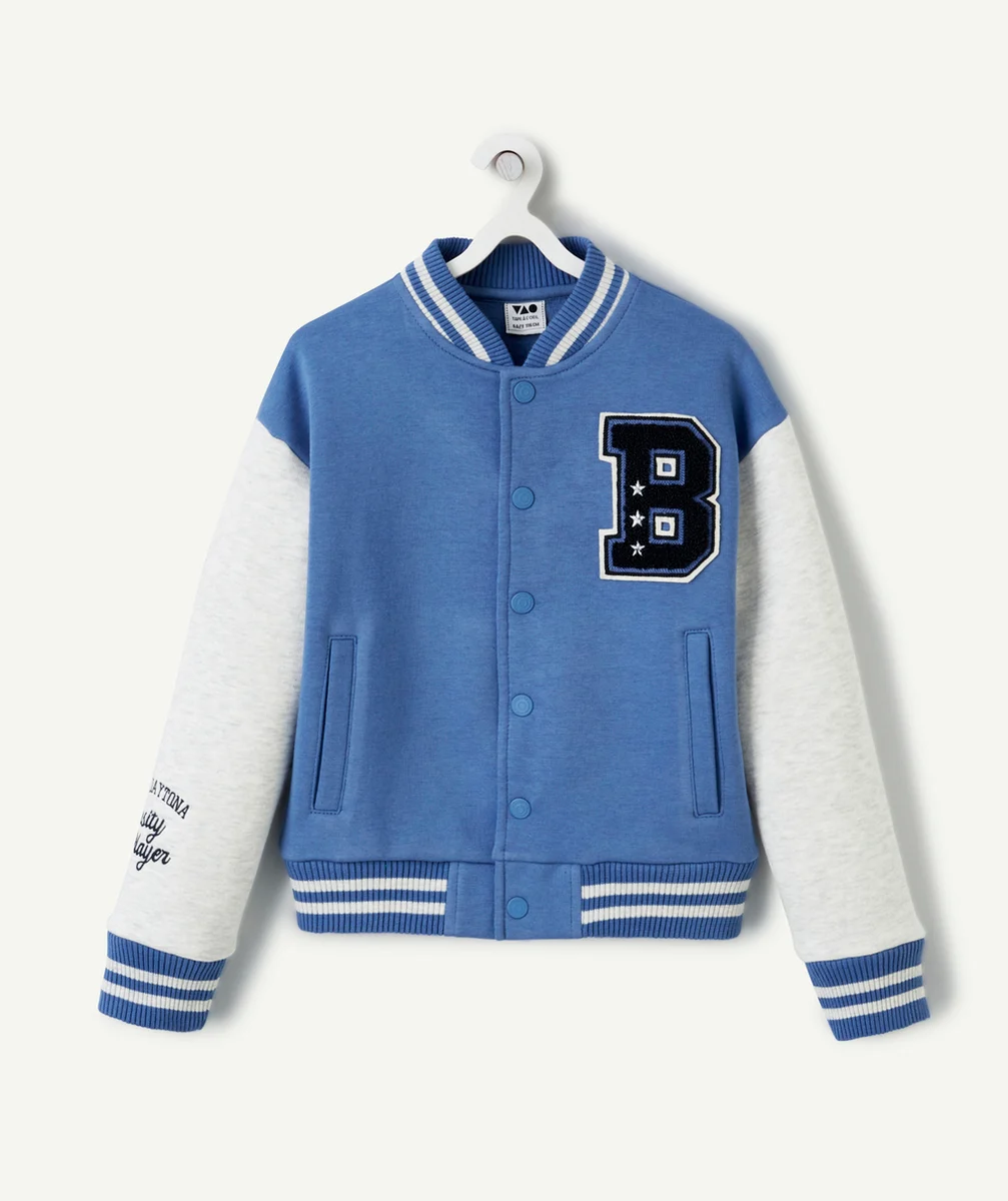 VESTE TEDDY GARÇON BLEU AVEC MAXI LETTRE EN BOUCLETTES