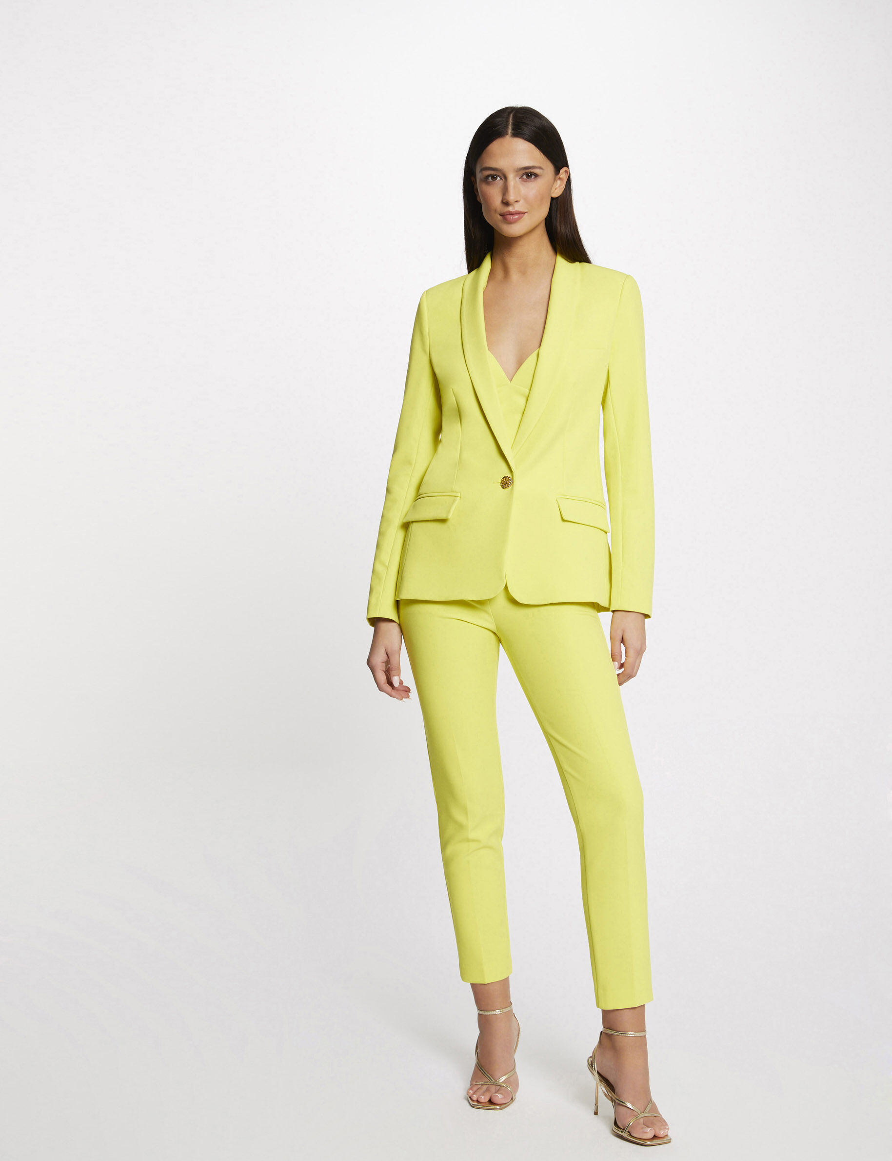 Pantalon city ajusté 7/8ème à pinces jaune femme - jaune
