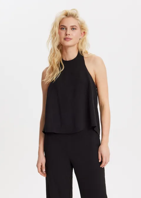 Halter top met gekreukt detail zwart (ZWART)