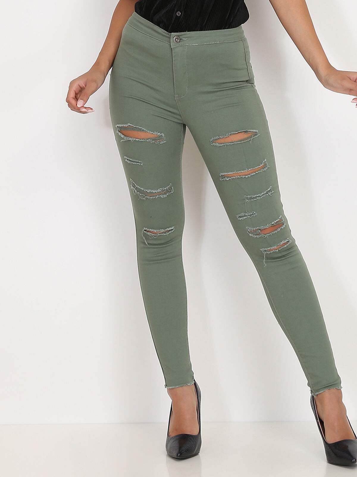Jeans skinny destroy- Kaki