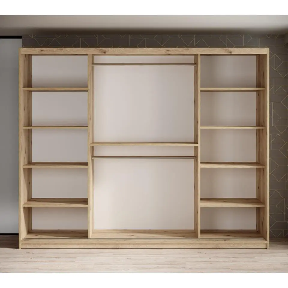 Meubella - Kledingkast Luxor - Zwart - Eiken - 250 cm