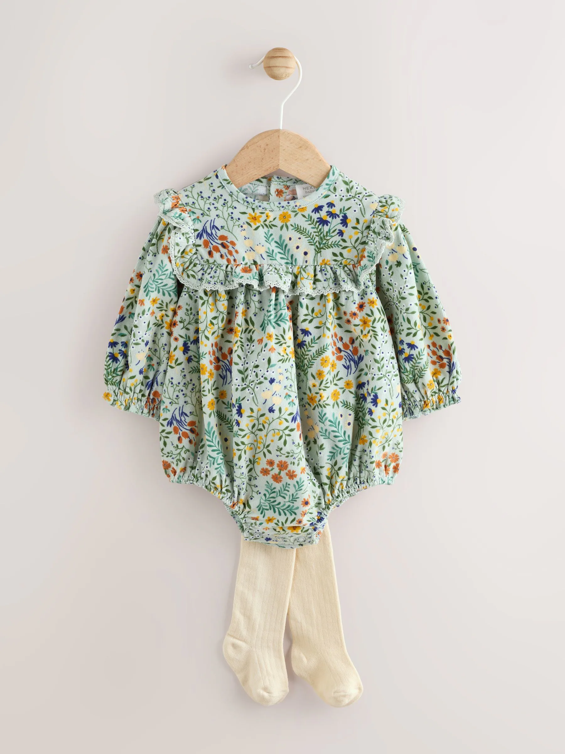 Groen bloemmotief - Babyrompers met bloemenprint Set 2 -delig met maillot (0mnd -3jr)