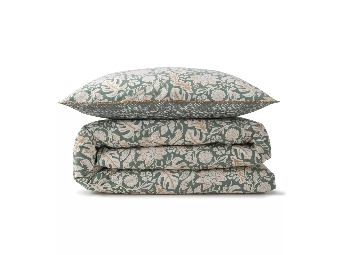 Parure de lit 2 personnes en coton 57 fils imprimé vert 240x220cm