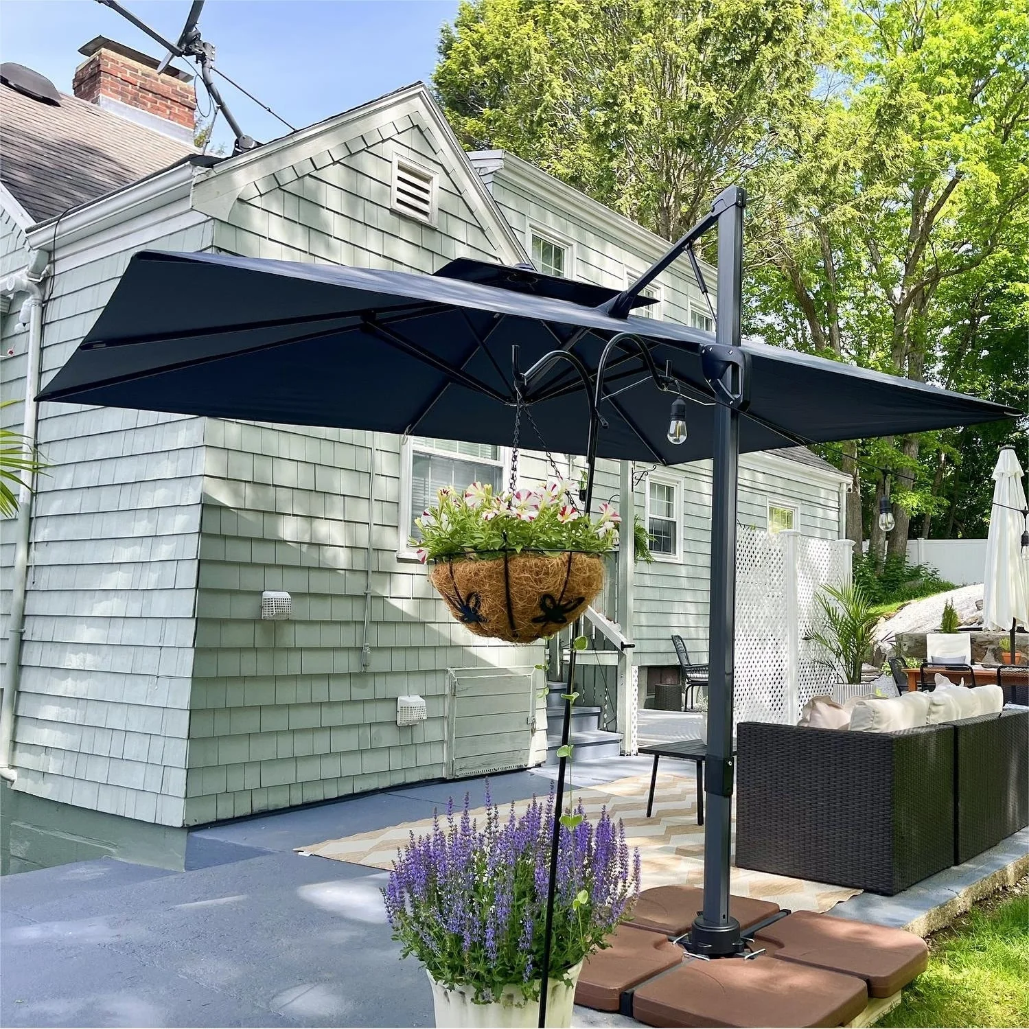 MAISON ARTS 12 FT Automatic Hydraulic Cantilever Umbrella Aluminum Pole 360 Degree Rotation