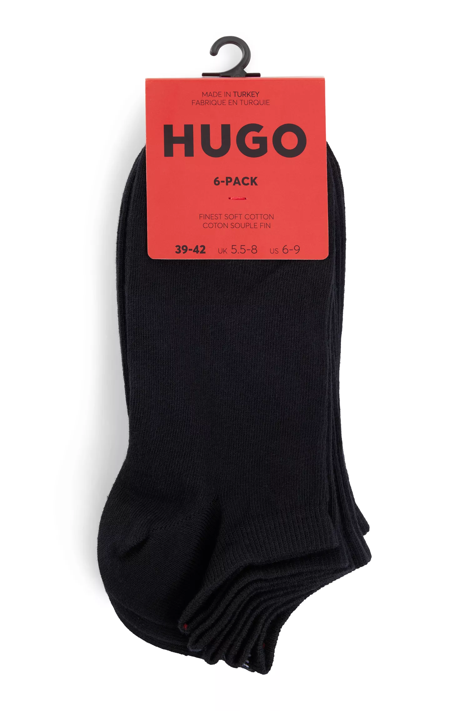 HUGO Vermelho - Pacote com seis pares de meias até o tornozelo com detalhes do logotipo.