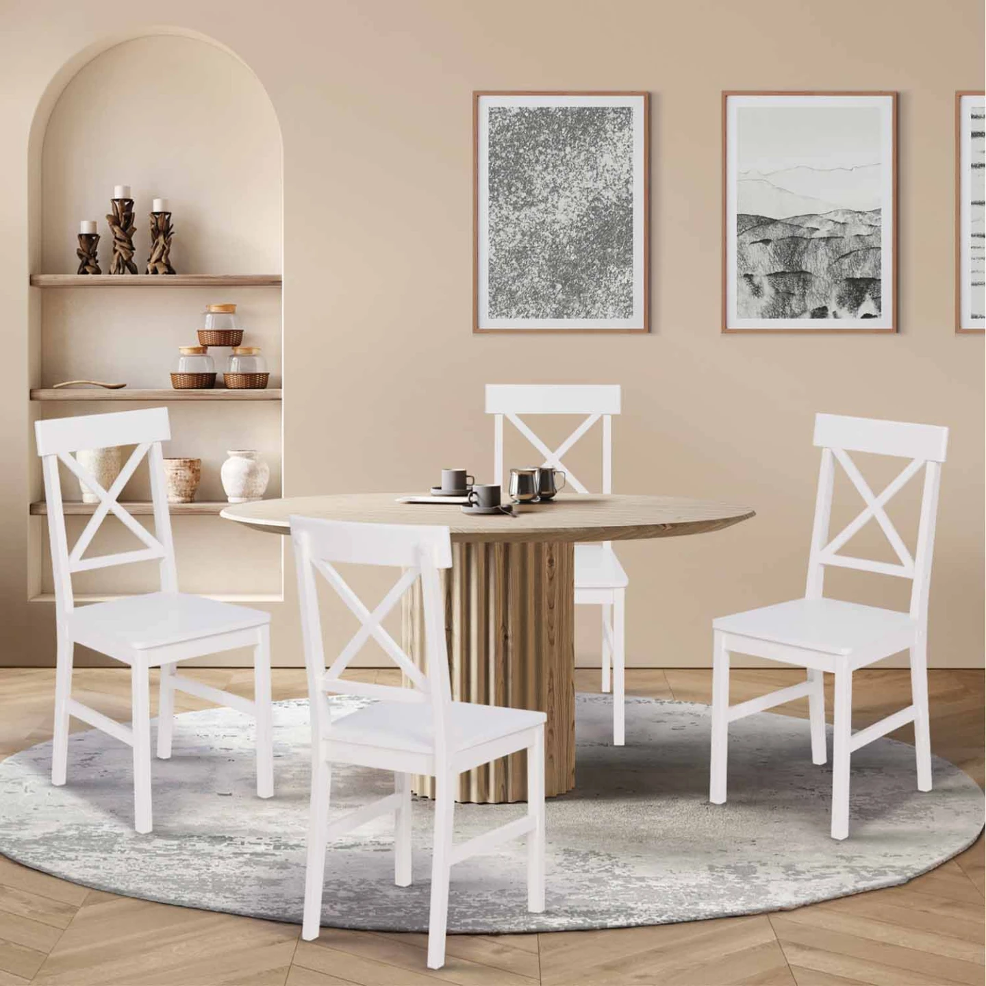 Lot de 4 chaises de cuisine avec croisillons SUZANNE bois blanc