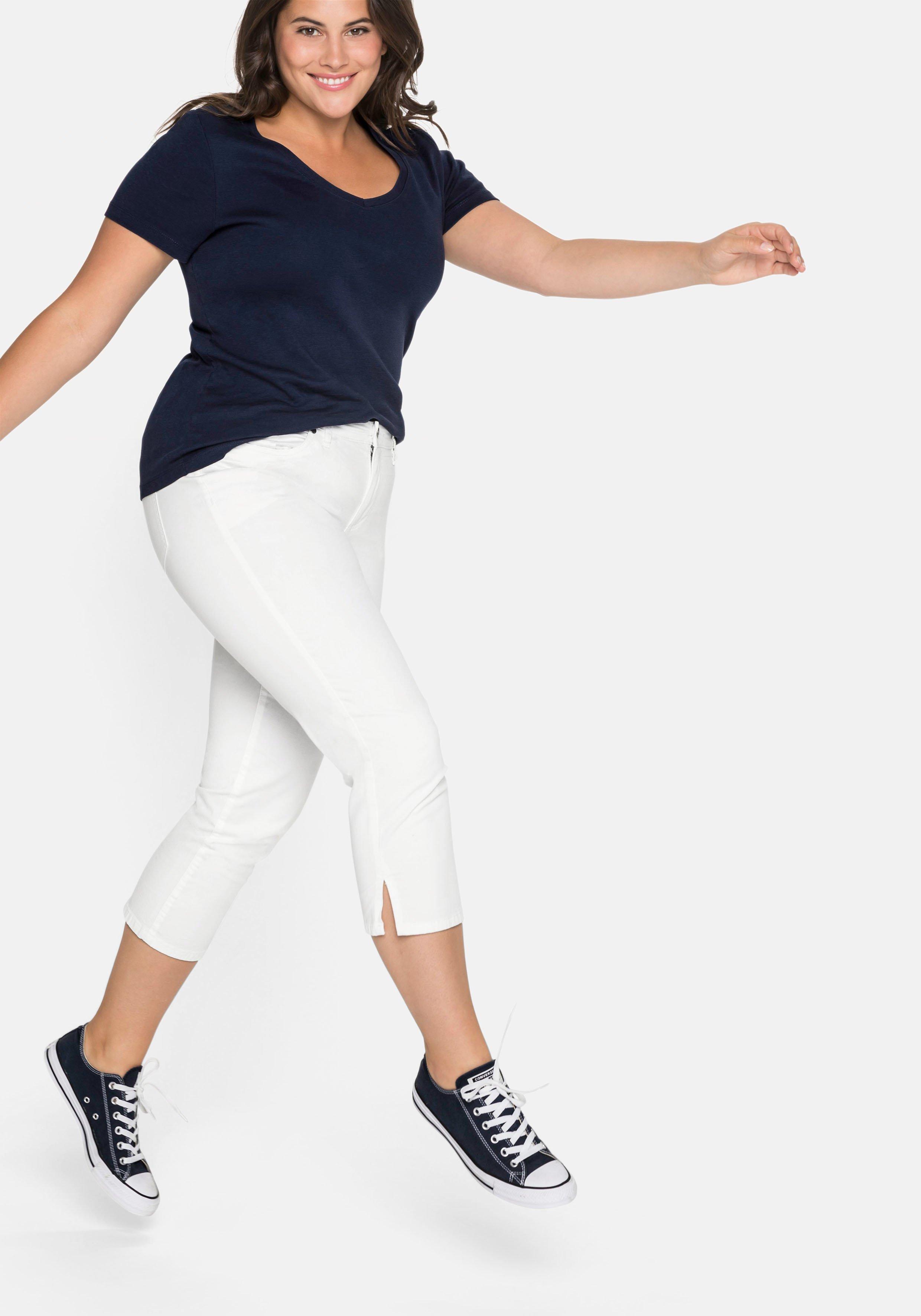 Schmale 7/8-Hose aus elastischem Baumwoll-Twill