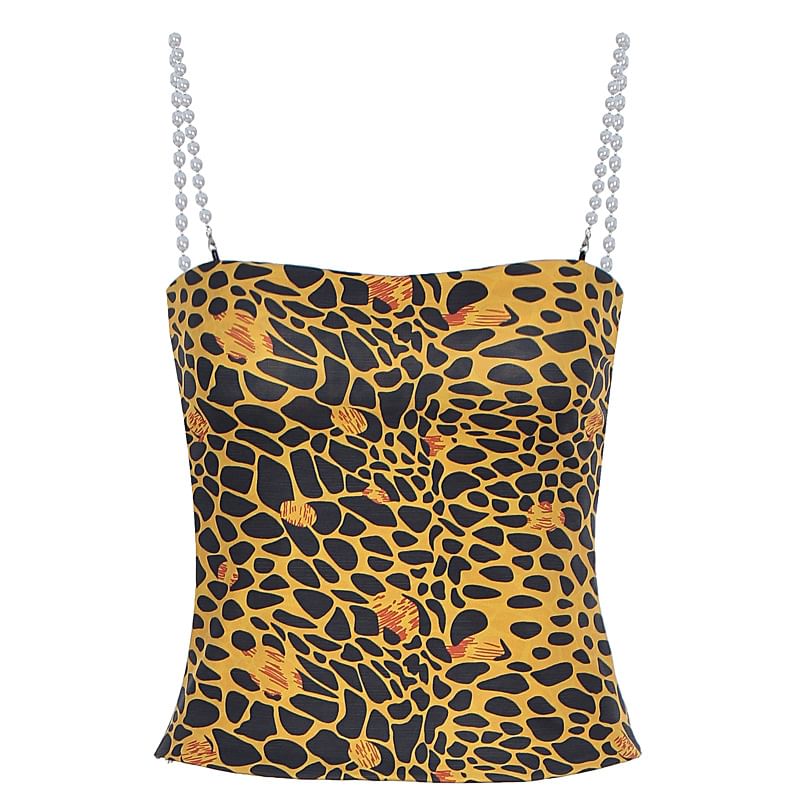 SugaSaurus - Top met imitatieparelbandjes, luipaardprint en uitsparingen op de rug