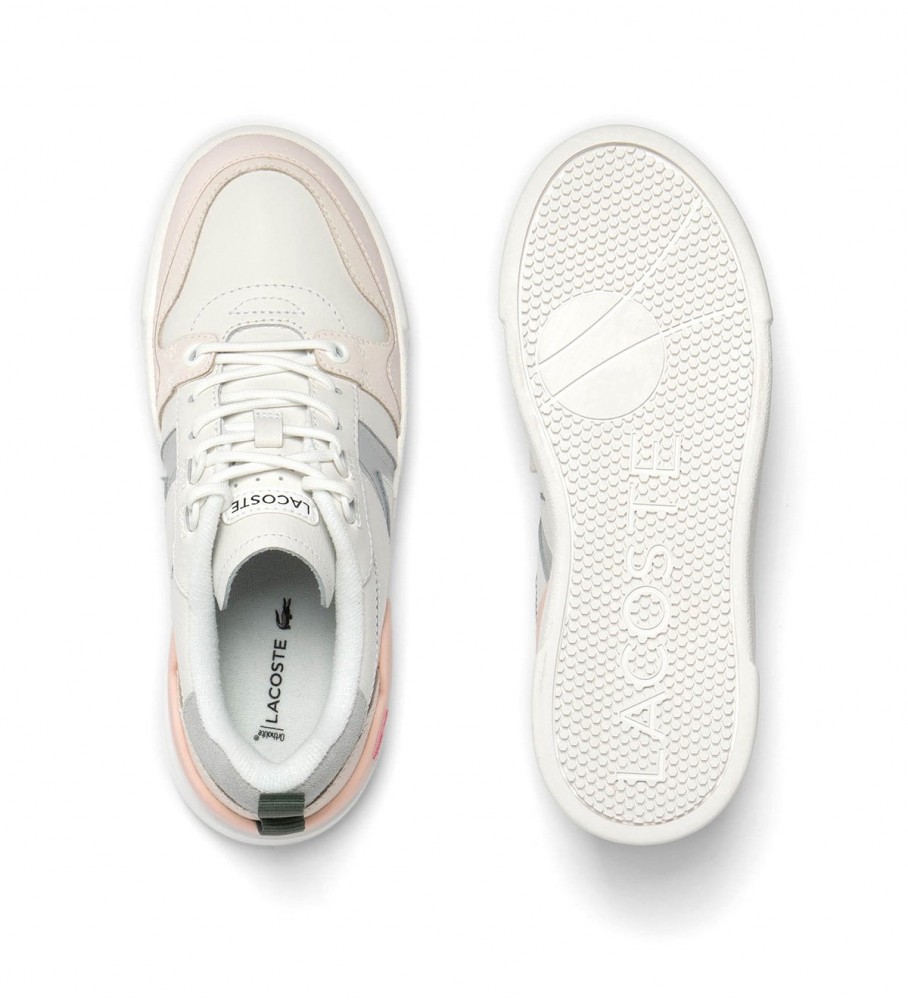 Tênis Lacoste L002 em couro e malha, branco/cinza