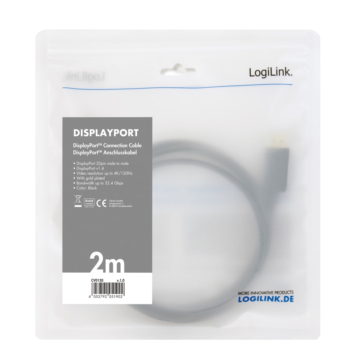 DisplayPort-kabel 1.4 8K/4K 2m