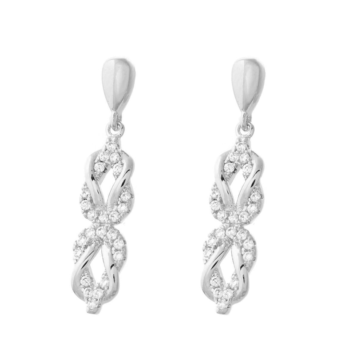 Boucles d'oreilles infini noeud d'oxydes de zirconium Argent 925 Rhodié