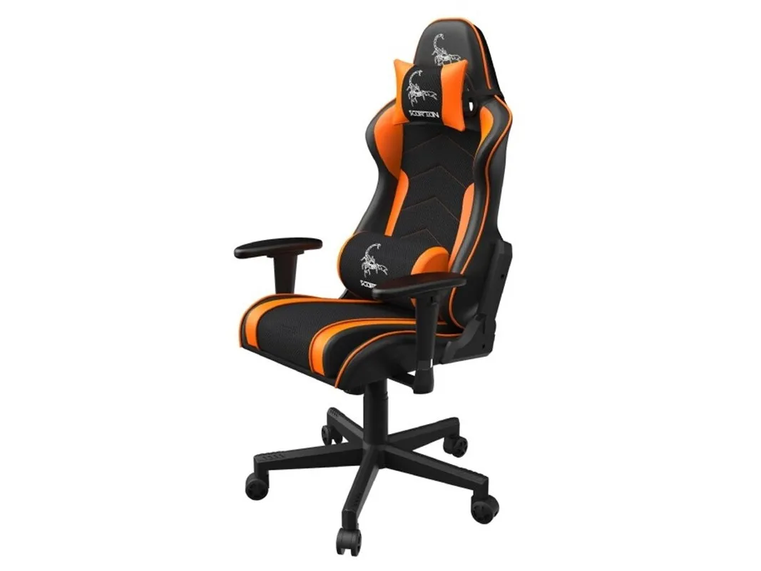 Gembird SCORPION - Stol - ergonomisk - armstøtter - T-formet - vippe - drejeled - nylon, PVC, svamp, mesh - sort trådnet, orange hud